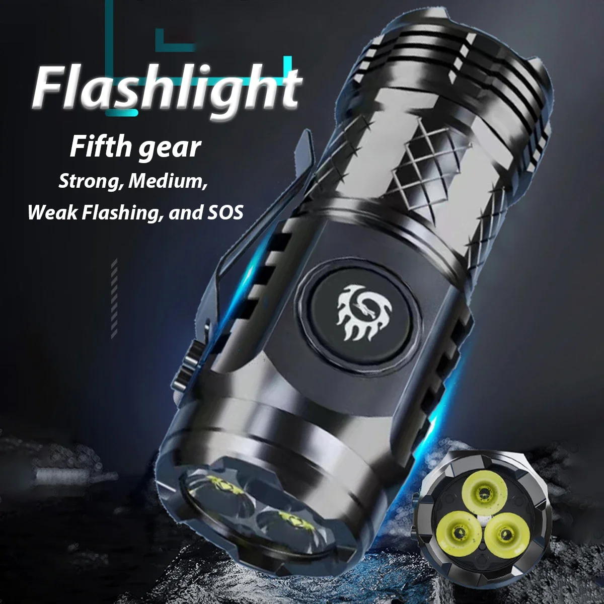 Description Picture 6 of itemHigh Quality 2000LM  LED Flashlight Built-in Battery USB Rechargeable Pen Clip Head Flashlight Waterproof Camping Hiking Torch