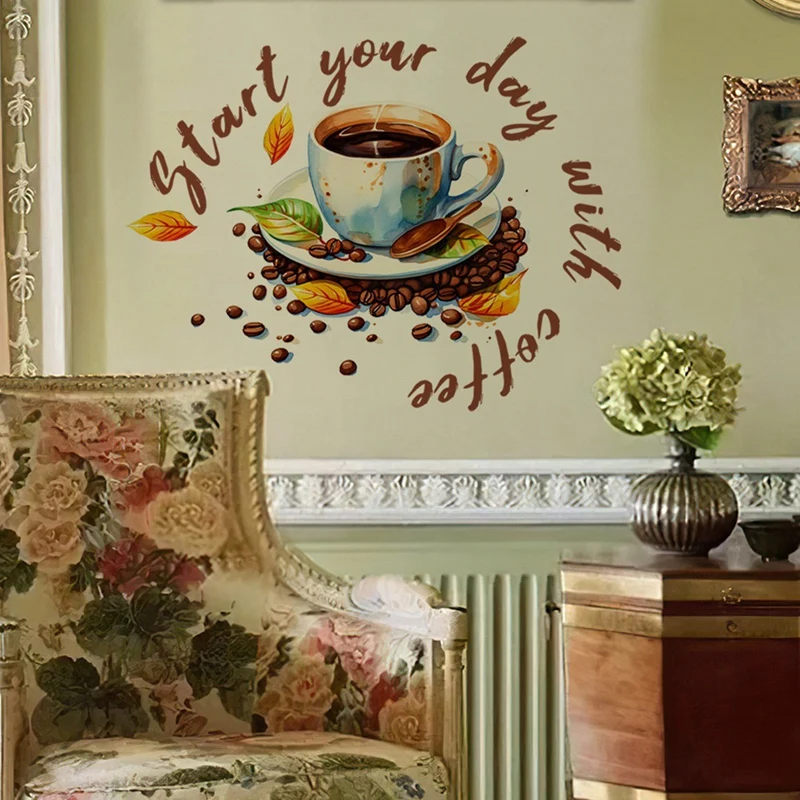 Coffee Cup Wall Stickers Restaurant Background Decoration Self-Adhesive Decals Mural Cafe Kitchen Room Home Decor 1 Piece wall stickers