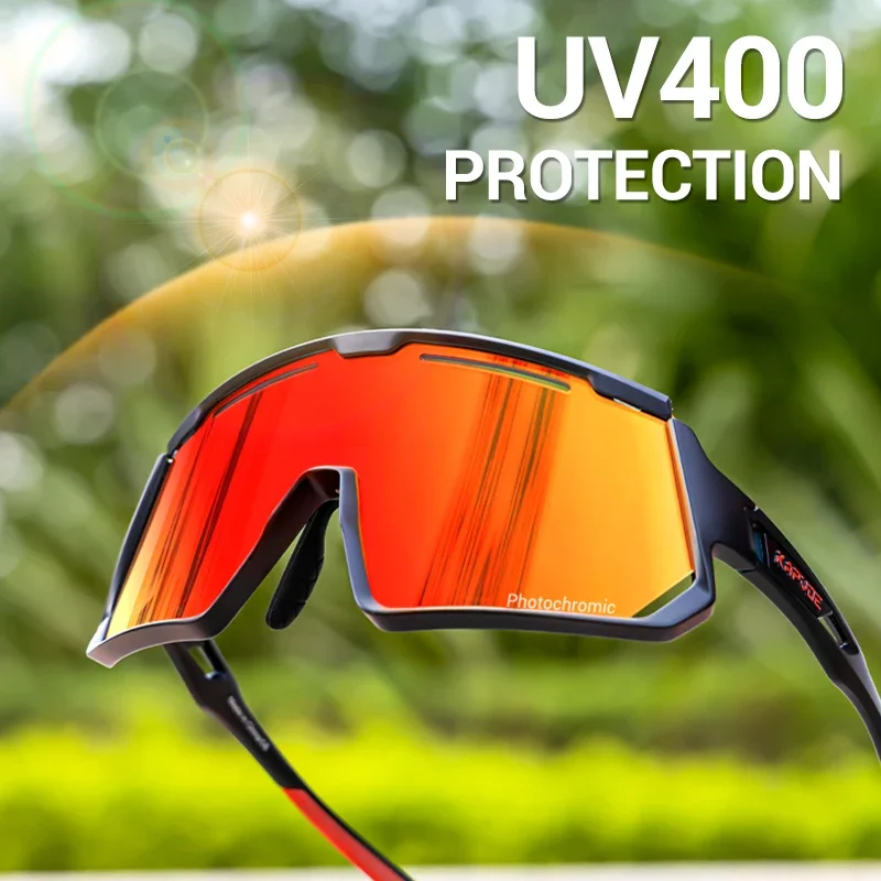 Kapvoe Color Photochromic Cycling Glasses Men Women MTB Glasses Sports Hiking Running Sunglasses UV400 Lightweight Glasses