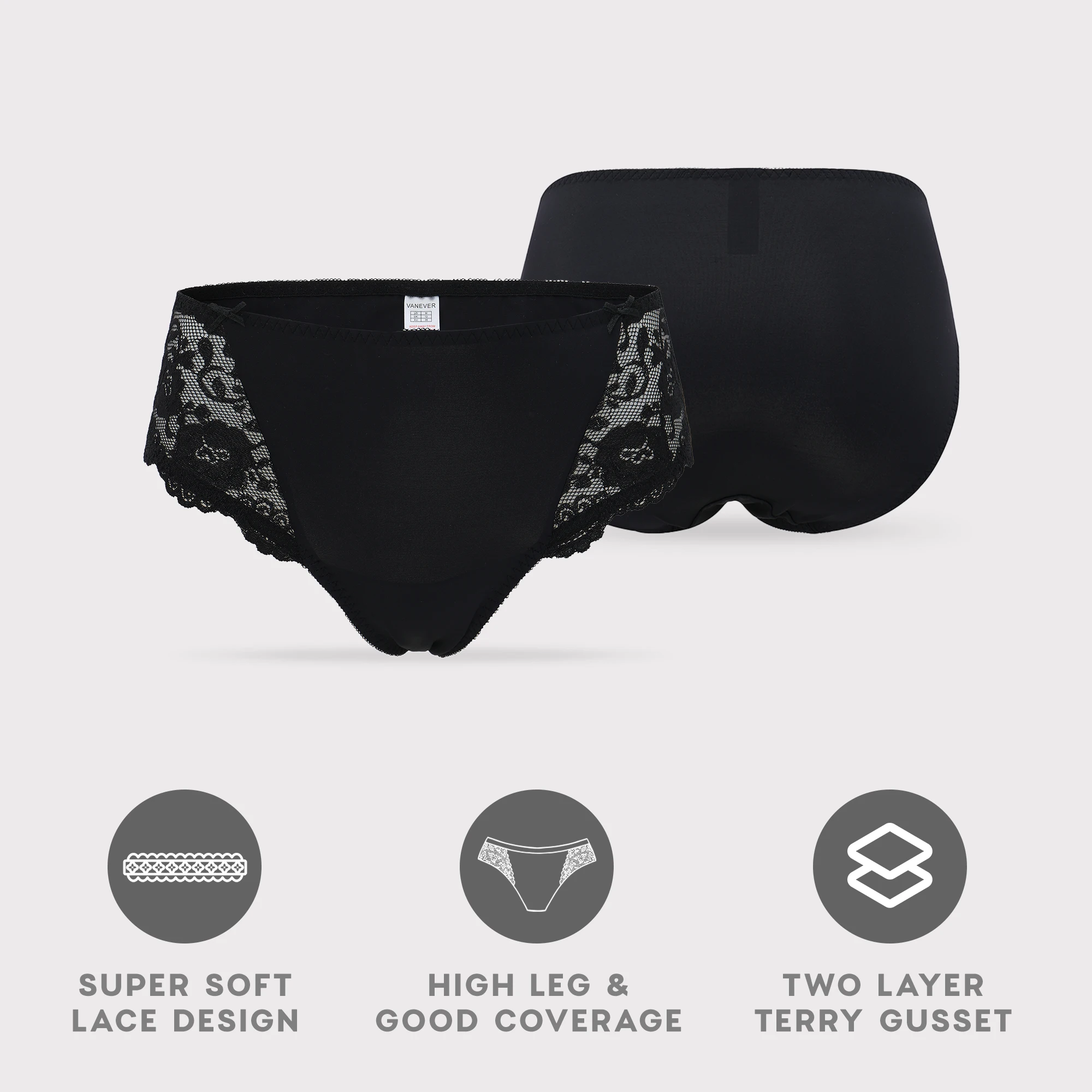 VANEVER Women Lace High Leg Knickers, Microfiber Bikini Briefs with Floral Lace Trims, Mid Waist Panties Hipsters, High Cut