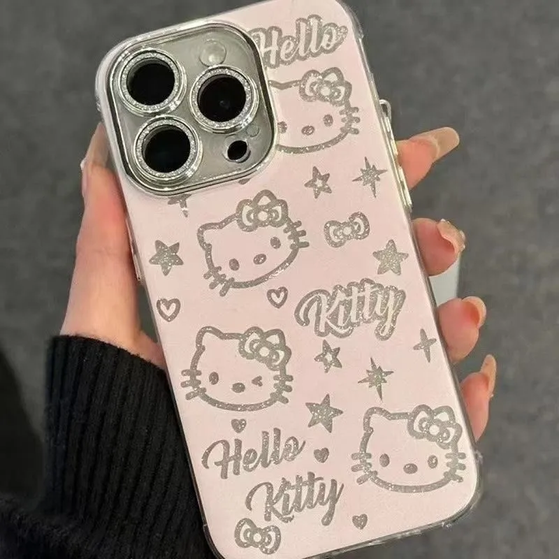 Rhinestone Imitation Feather Sanrio Hello Kitty Case for iPhone 17 16 13 12 11 15 Pro Max 15 14 Plus XS X 16E 17E Silicone Cover 5