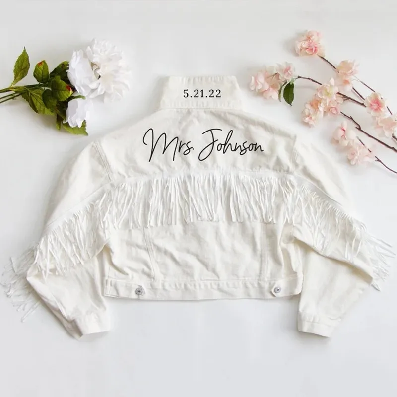 White Fringe Mrs Personalized Denim 