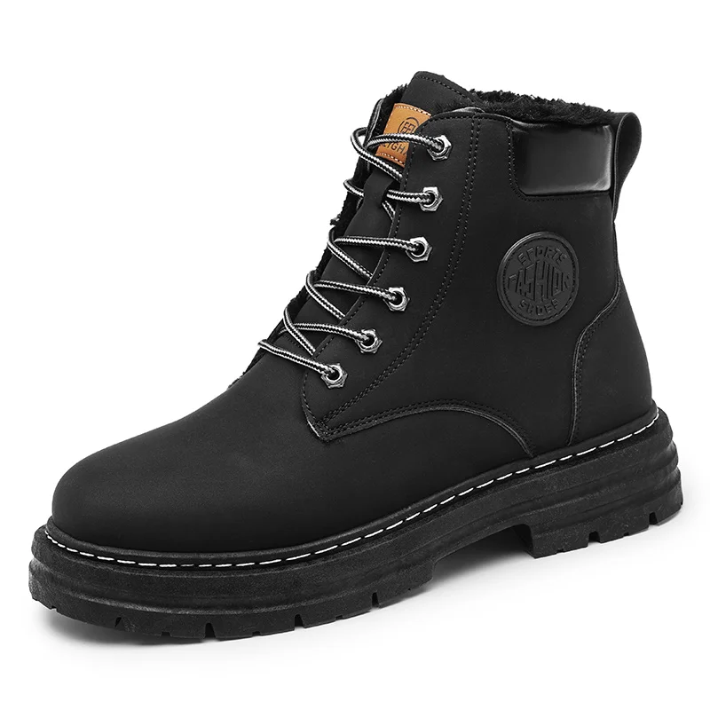 

2023 Winter Snow Boots High Platform Mens Ankle Boots Black Leather Chunky Military Boots for Man Punk Motorcycle Boots