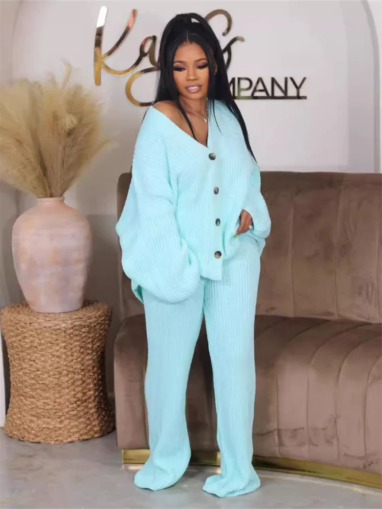 Wmstar Two Piece Set Women Sweater Fall Fitness Outfit Loose Stretch Knitted Top  Pants Set Matching Wholesale Dropshpping 2024