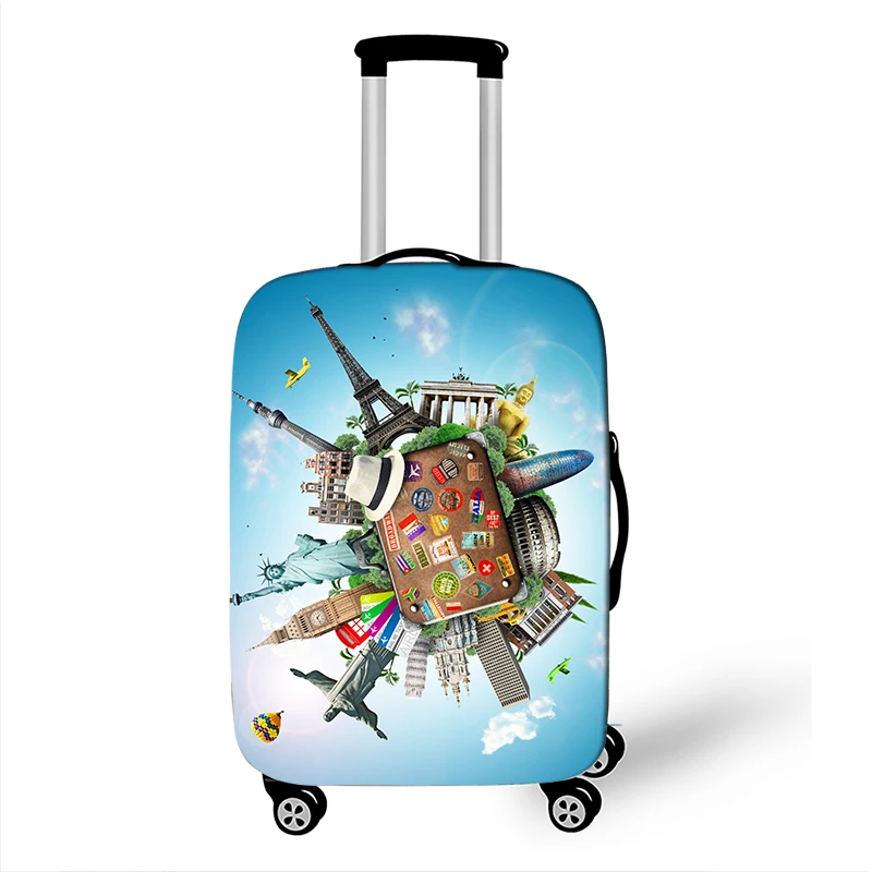 Tourist Attraction World Map Luggage Cover Plane Aeroplane Travel Accessories Eiffel Tower  Elastic Suitcase Protective Cover 2
