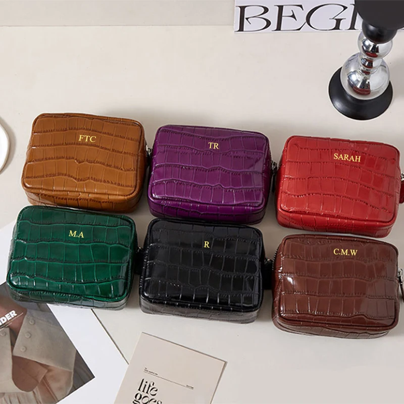 Luxury Genuine Leather Zip Coin Purse Crocodile Leather Pattern Cowhide Wallet Lipstick Cosmetic Bag Custom Woman Storage Bag 2