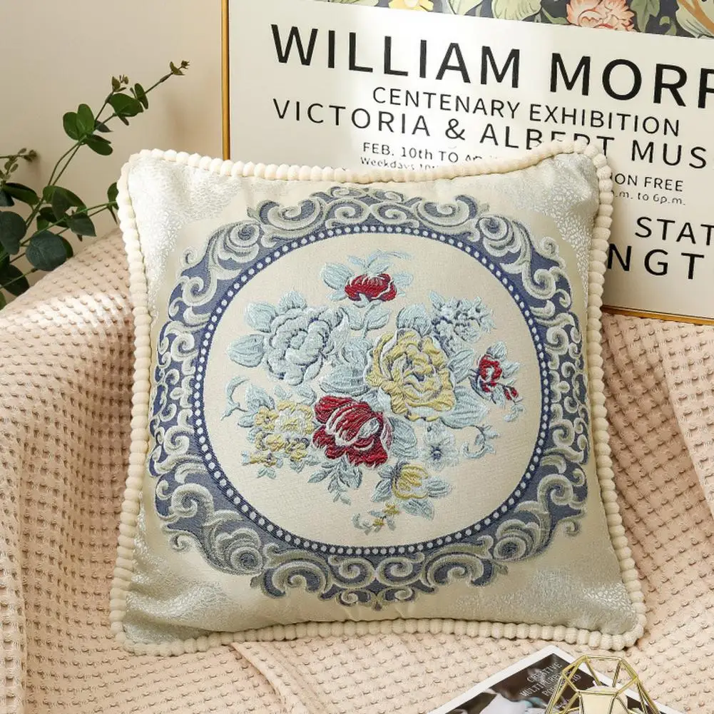 

Stylish Anti-fade Embroidery 45x45cm Flower Pattern Sofa Car Cushion Cover for Household Pillow Case Square Pillow Case