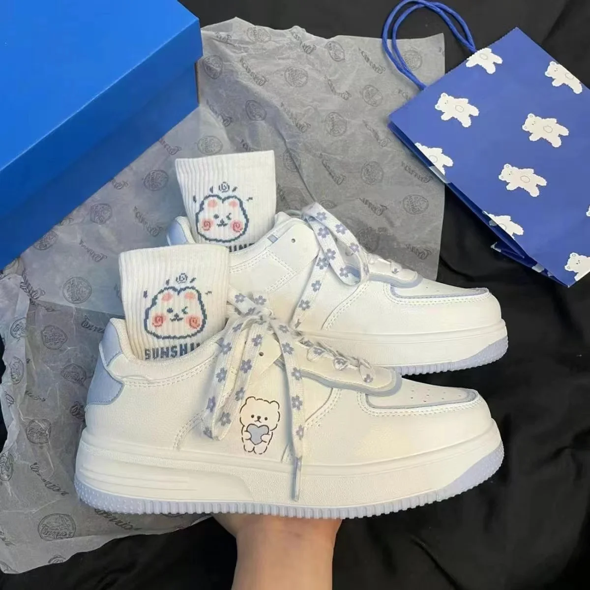 

ZOXOCO Kawaii Bear Shoes Women Sports White Sneakers Platforms 2022 Tennis Female Flats Casual Anime Lolita Harajuku