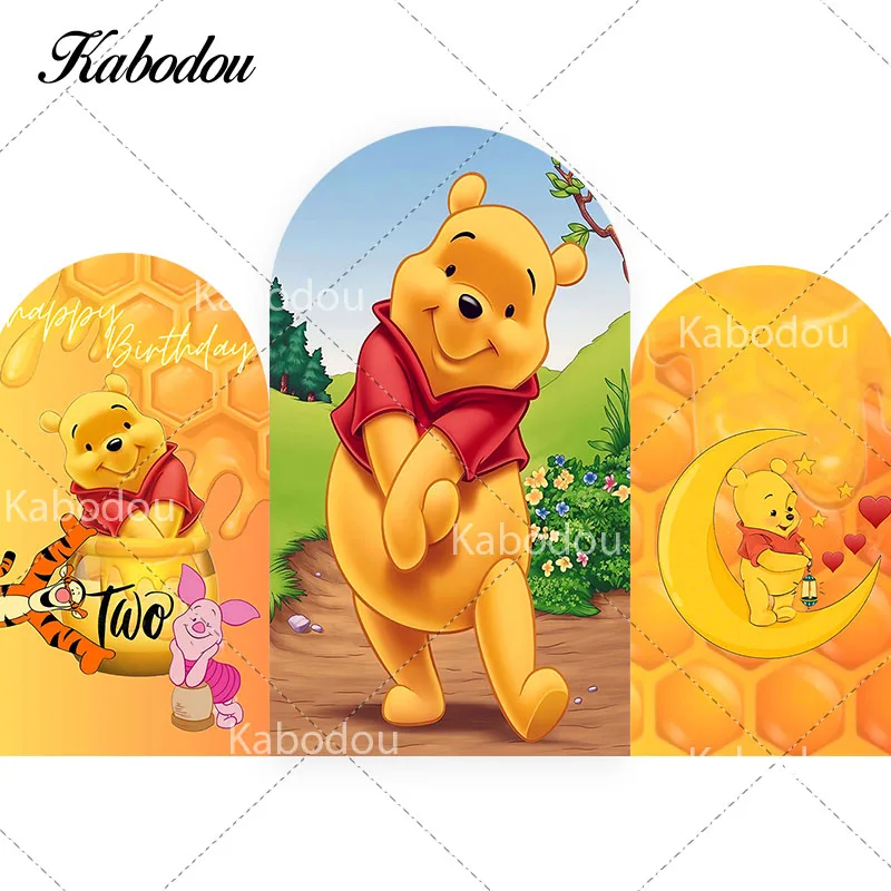 

Disney Winnie the Pooh Arch Backdrop Arched Wall Kids Birthday Party Cute Golden Theme Photography Background Photo Studio