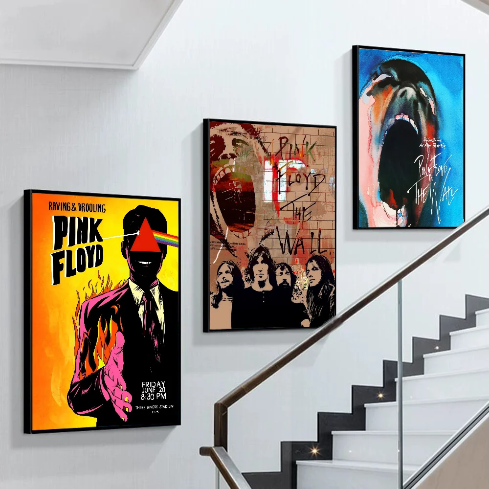 Vintage Posters Poster Prints Pink Floyd Band Self-adhesive Art Poster Wall Art White Kraft Paper Home Decor