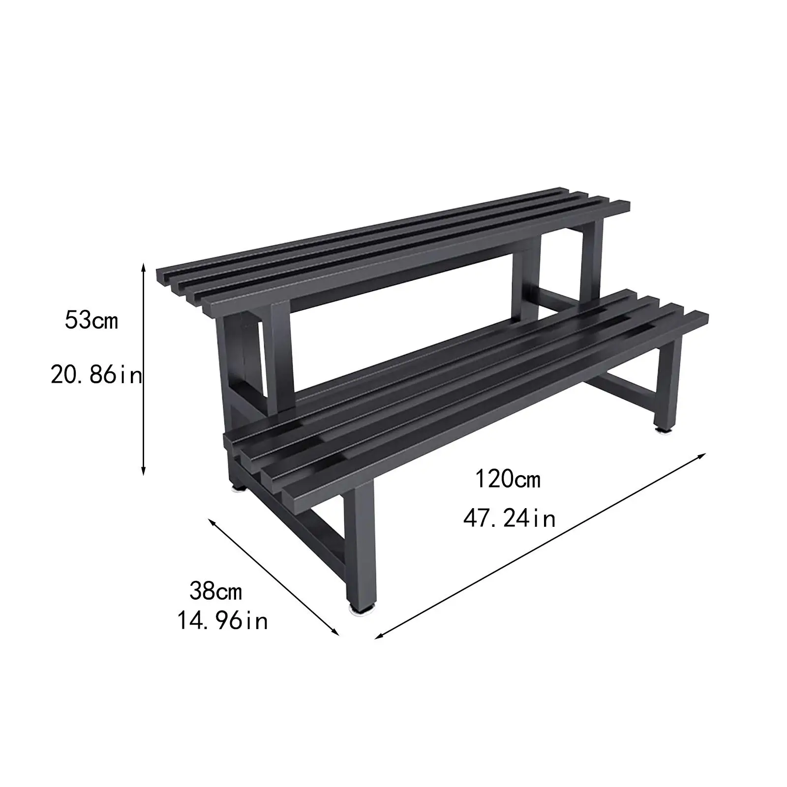 2 Tier Plant Stand Metal Storage Rack Black Adjustable Foot Pads Flower Planter Holder Planter Display Shelf for Garden Yard