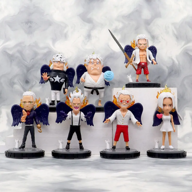 Bandai 12Cm One Piece Model Figure Anime Periferiche Q Edition Angel 7Pcs Doll Set Car Ornament Twisted Egg Blind Box Doll