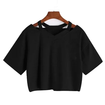 Y2k Crop Tops Women's Graphic Short Sleeve V-neck Cropped T Shirt 90s Vintage Tshirt Woman Summer Sexy T-shirt 1