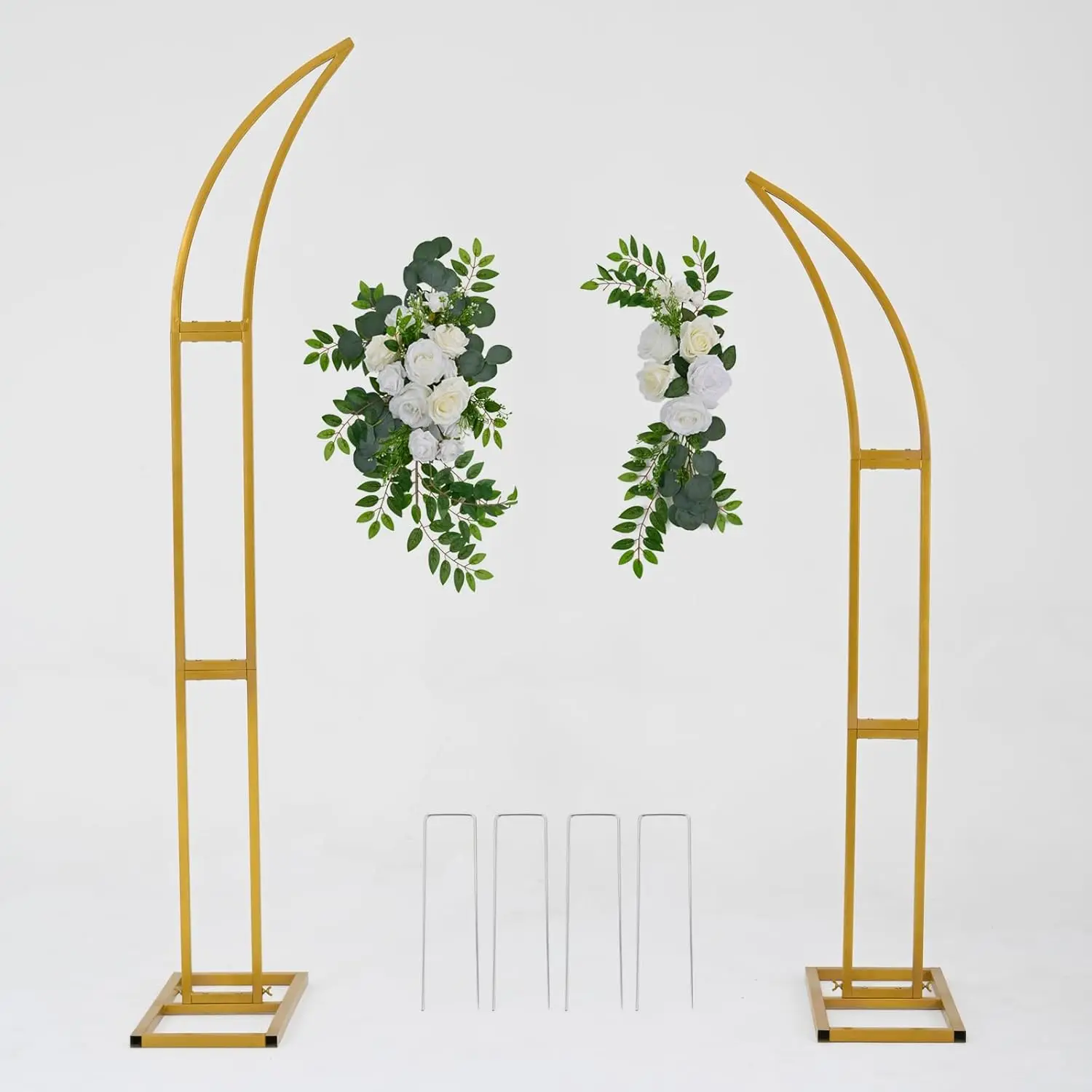 2pcs Curved Wedding Arch Backdrop Stand Balloon Arch for Ceremony Birthday Party Bride Baby Shower 5.9ft,6.9ft Half Moon Stand
