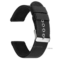 Nylon Army Sports Watch Strap - Pin Buckle Bands in Multiple Colors - 22mm (Black)
