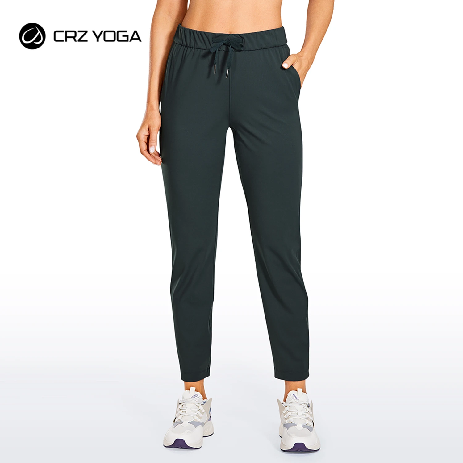 CRZ YOGA Women's Stretch Lounge Sweatpants Travel Ankle Drawstring 7/8 Athletic Track Yoga Dress Pants 