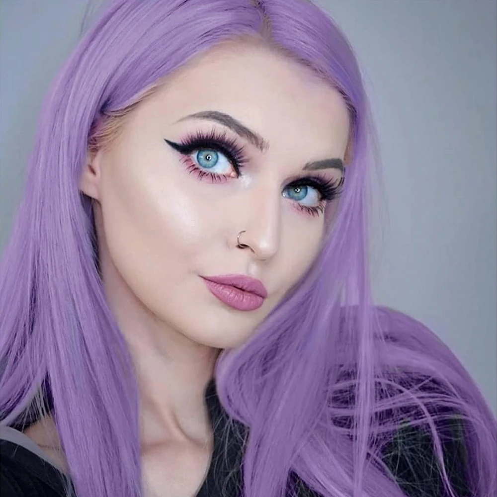 Lace Front Wig Purple Straight Synthetic Hair Natural Hairline Glueless For Women Cosplay Part Lace