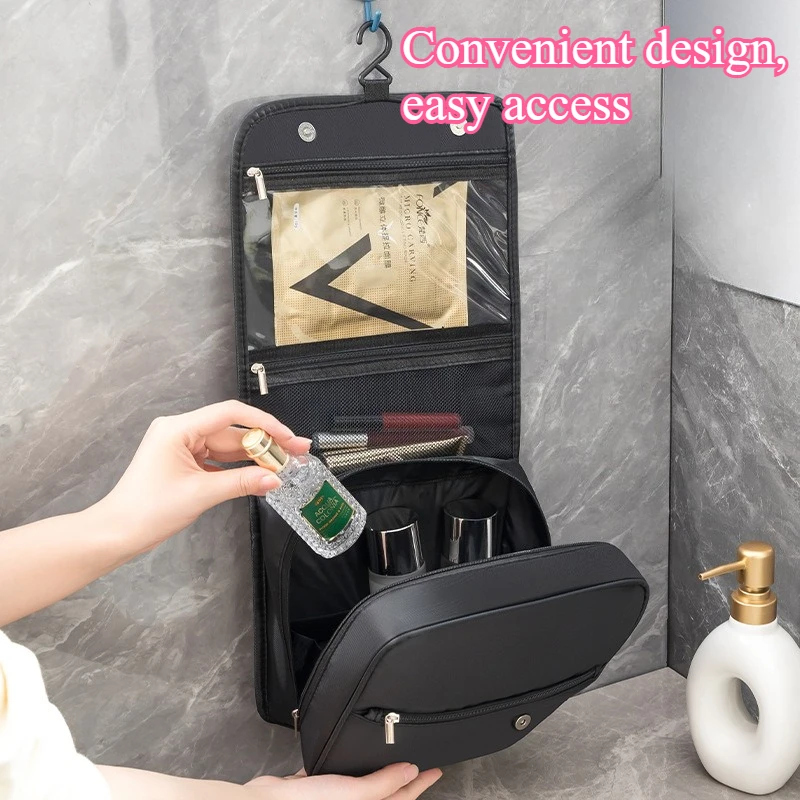 Large Capacity Cosmetic Bag for Women - Travel Makeup Organizer with Pearl Hook, Premium Portable Toiletry Pouch