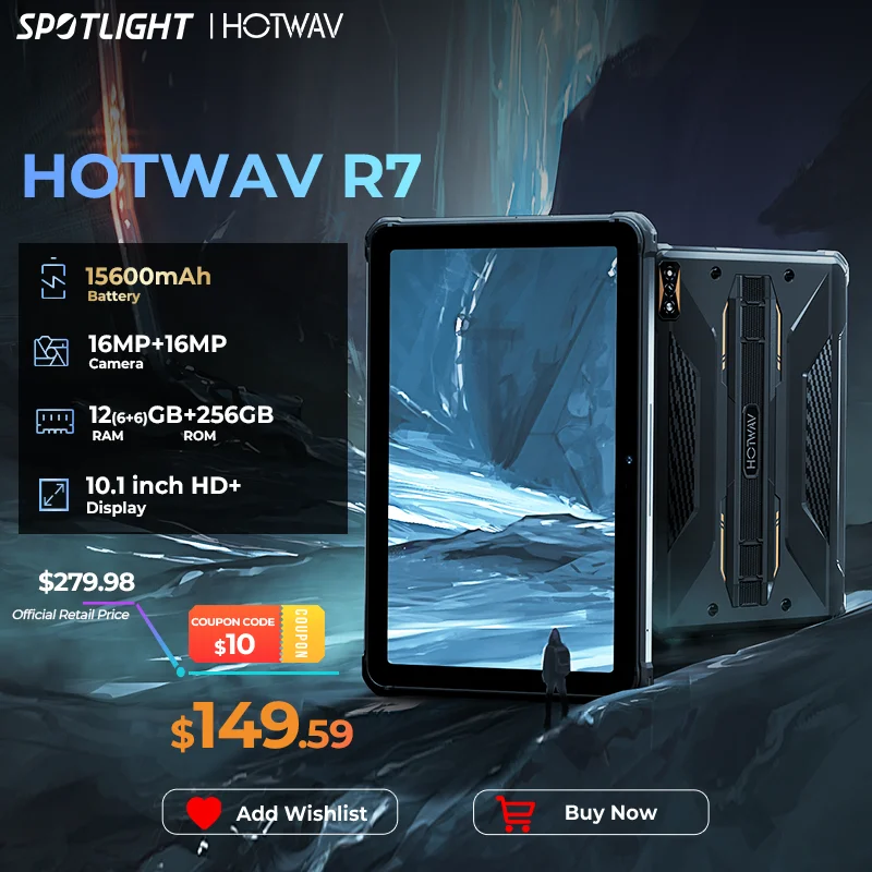  2024 World Premeire HOTWAV R7 Rugged Tablets Android 10.1'' HD+ 15600mAh 12GB(6+6) 256GB OTG Reverse Charge Glove Mode Global 