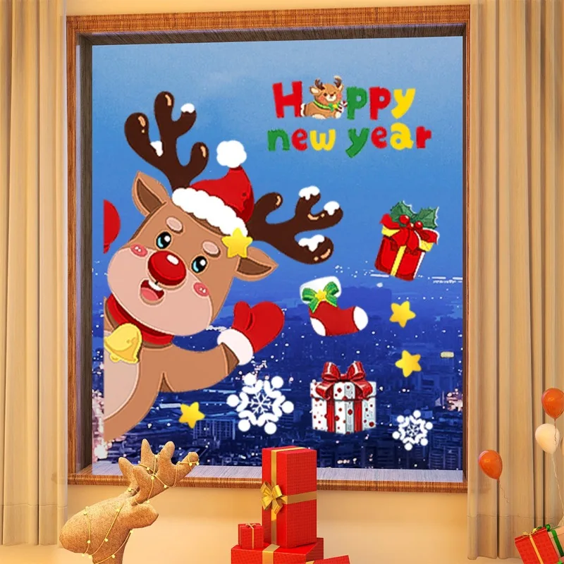 Christmas Window Stickers Snowflake Santa Claus Elk Sticker PVC Static Glass Sticker Window Film Home New Year Decoration Decal