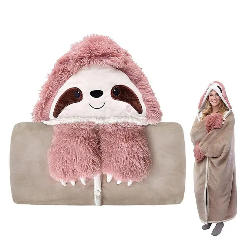 

Wearable Hooded Blanket Warm Hoodie Cloak Cartoon Animal Sofa Blankets Super Soft Throw Cloak Wrap Perfect for Pretend Play