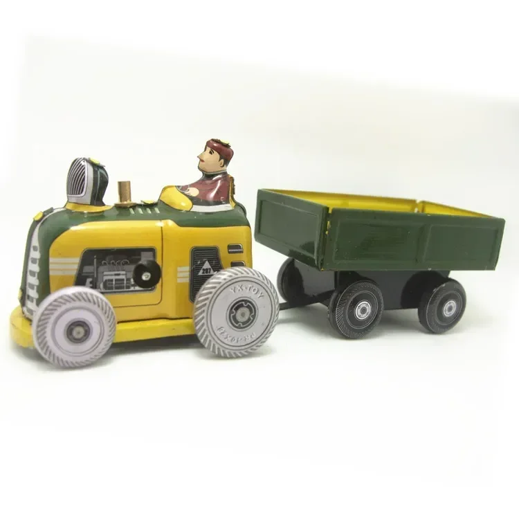 

[Funny] Adult Collection Retro Wind up toy Metal Tin farmer on farm tractor car Mechanical Clockwork toy figures kids baby gift