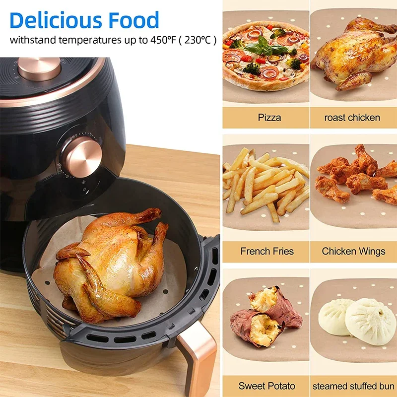 Air Fryer Parchment Paper 50/100Pcs Upgraded Disposable Paper Liner Square Perforated