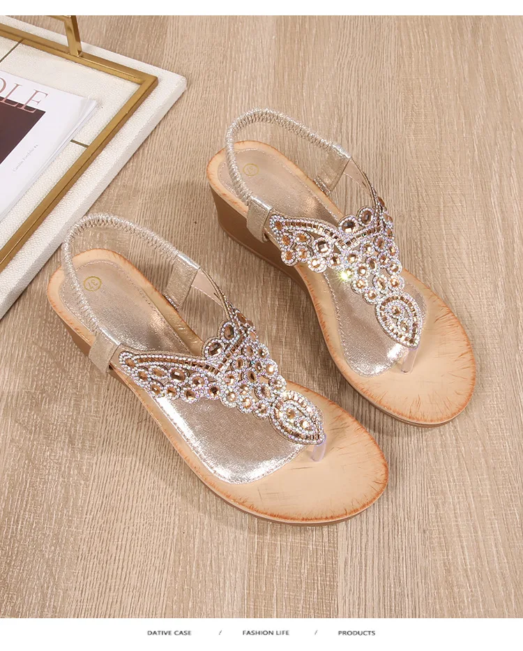 Summer Women Wedge Gladiator Sandals Flip Flop Shoes Women Bohemia Crystal Casual Beach Sandals 35-41 Women Shoes