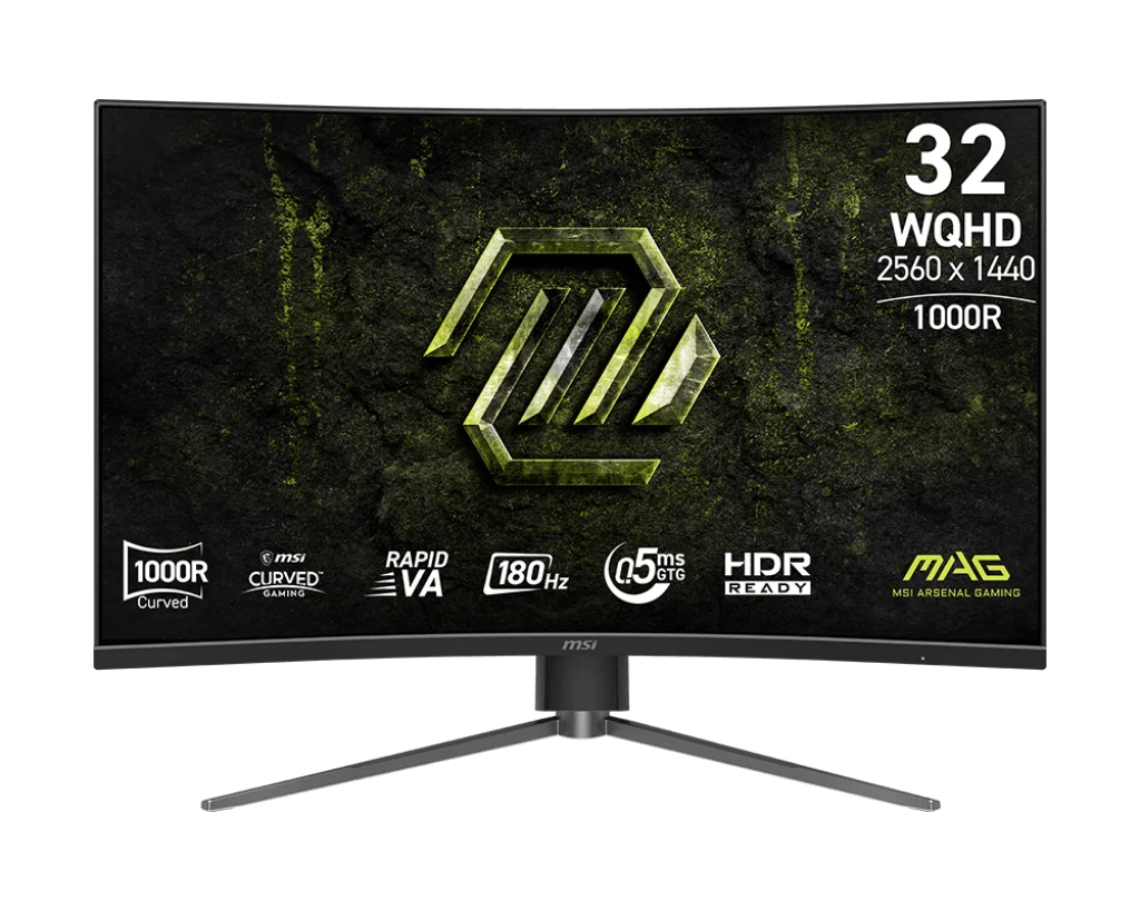 새로운 MSI MAG 325CQPF E18 게이밍 모니터 32인치 2560x1440 WQHD 180Hz 0.5ms 래피드 VA 1000R 커브드 스크린 HDR 디스플레이 (e스포츠용)