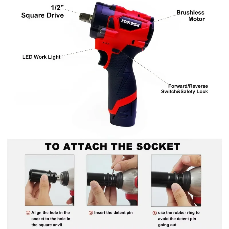 For Milwaukee M12 battery 1/2 Cordless Impact Driver Brushless Impact Drill Car