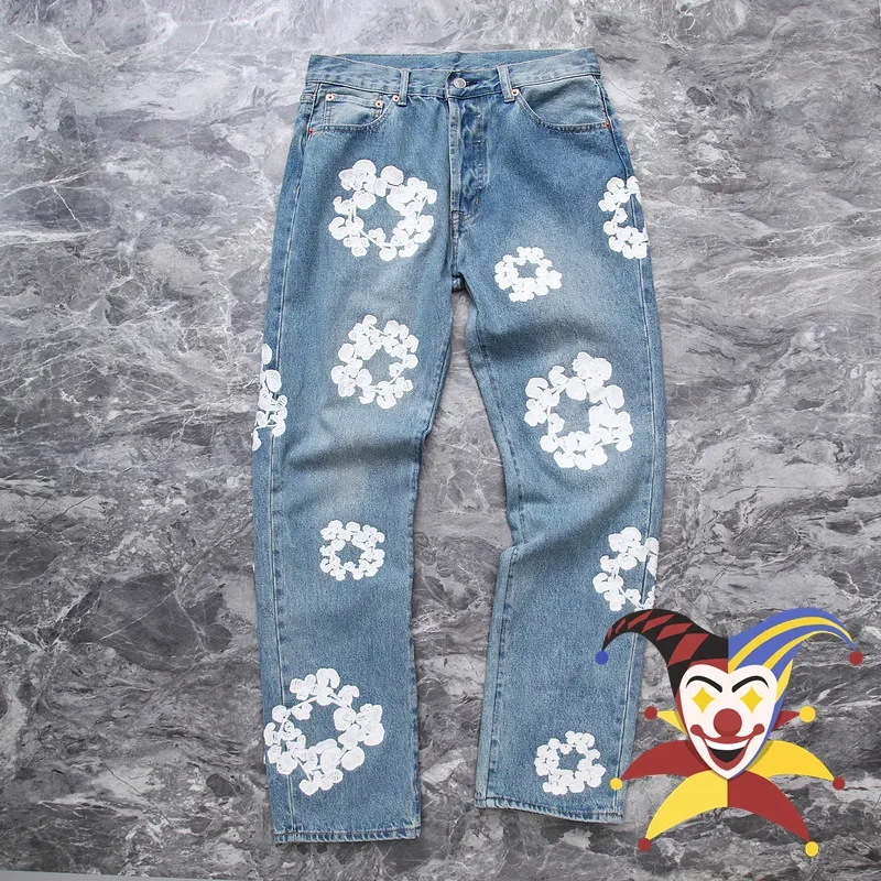 

Embroidered Kapok Jeans Men Women 1:1 Best Quality Vintage Nice Washed Heavy Fabric Denim Jeans