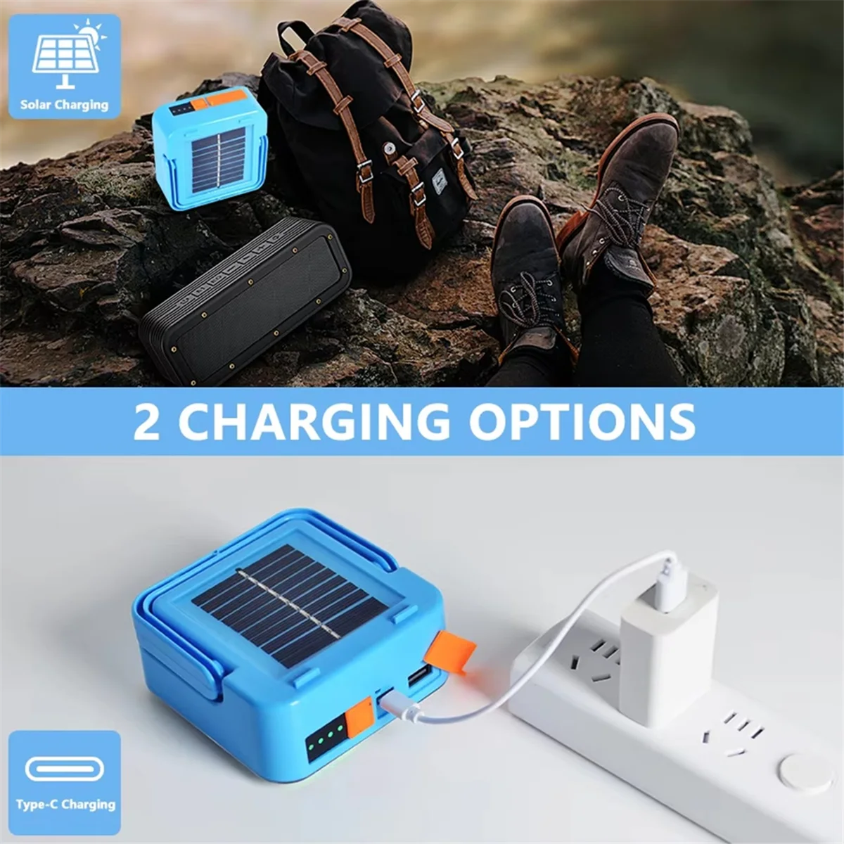 BAAU Rechargeable Solar LED Spotlight-USB Outdoor Floodlight, Powerful Projector Construction Lamp for Enhanced Visibility