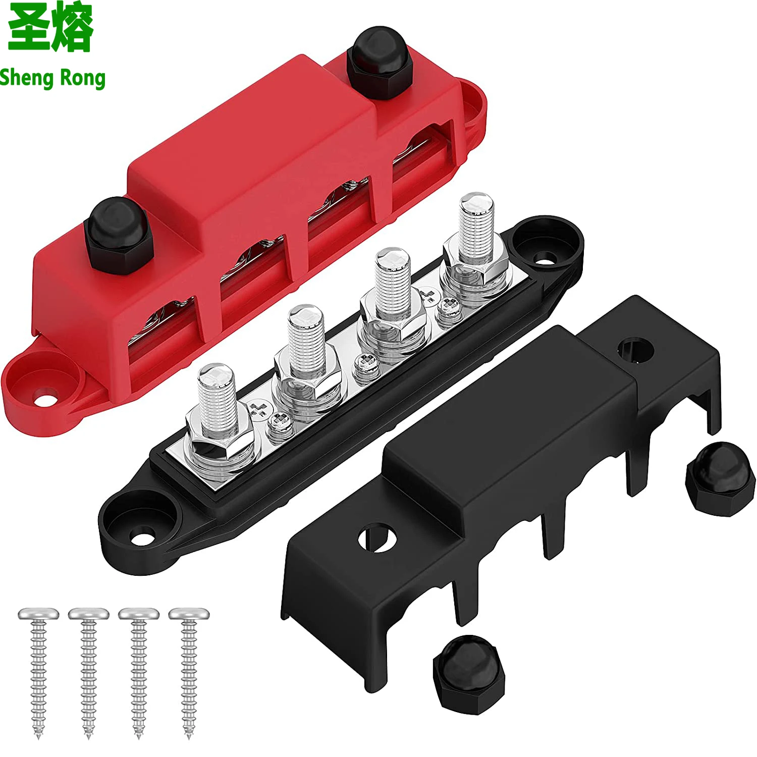 12V Power Distribution Block 250A Bus Bar with 4 x 5/16" Studs Marine Battery Busbar Terminal Block for Automotive