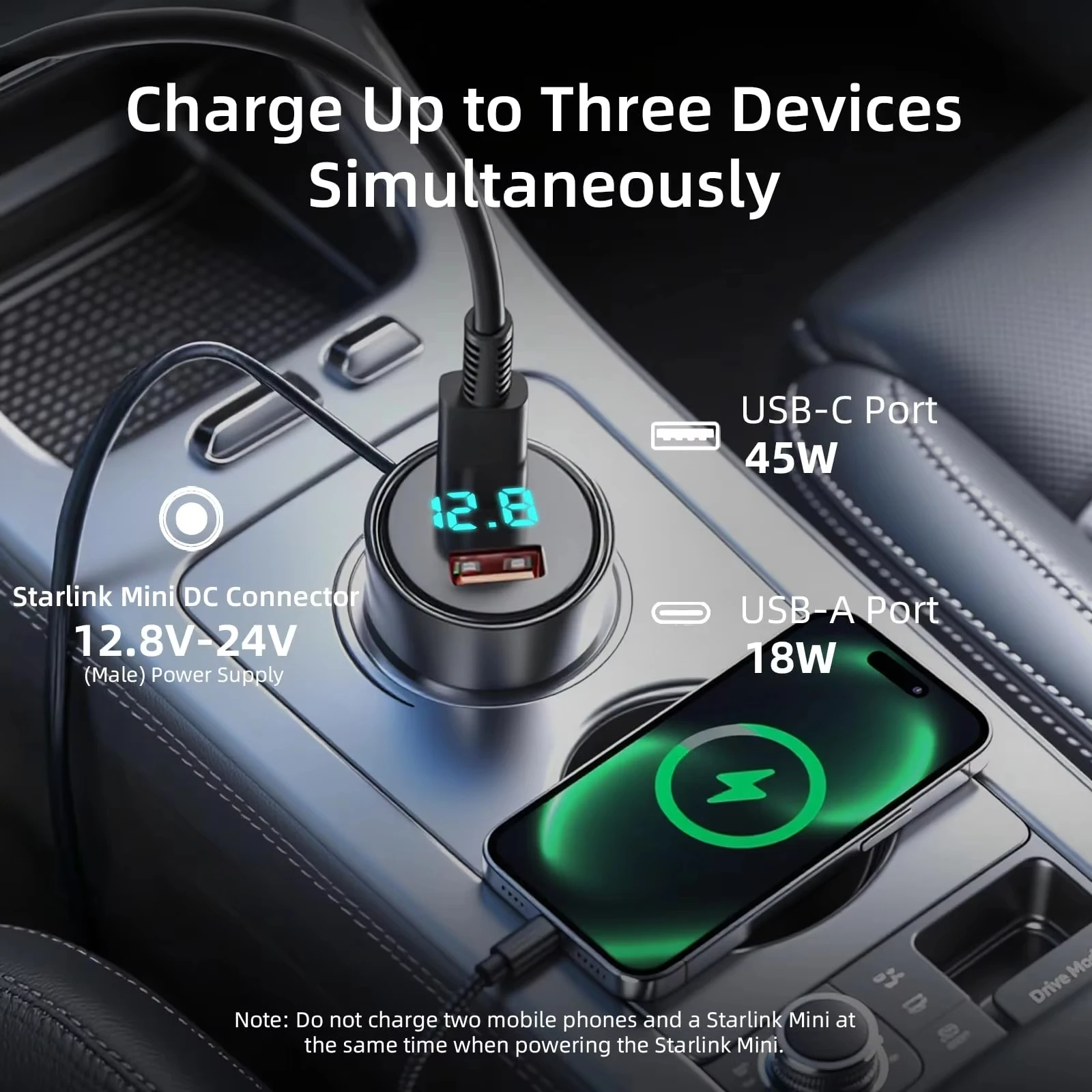 Für Starlink Ladegerät USB Typ C Zigarettenanzünder Auto-Ladegerät 12V-24V Fahrzeuge 2/3M Digitales Voltmeter Wasserdichtes Verlängerungskabel – Detail 15
