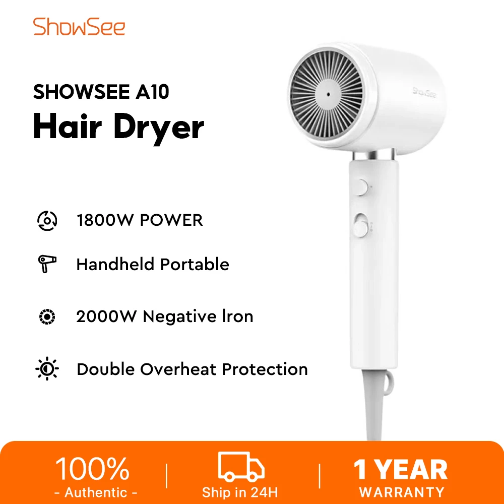 ShowSee Hair Dryer A10 Negative Ion Hair Care Professional Quick Dry 55°C Constant Temp Hair Blower