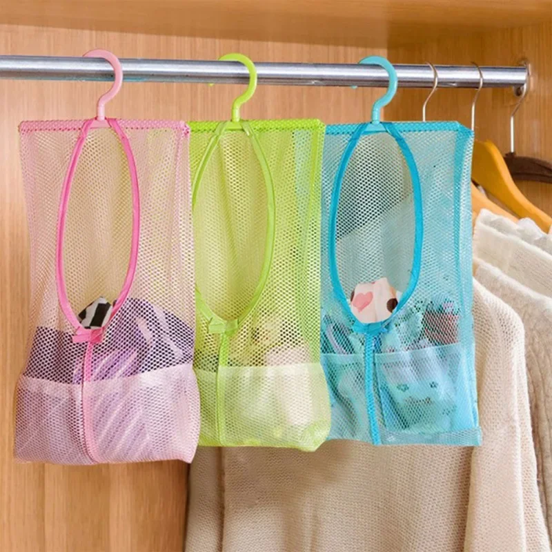 

Kitchen Bathroom Hanging Storage Clothespin Mesh Bag Hanging Hook Organizer Whosale&DropShip Clothes Organizer