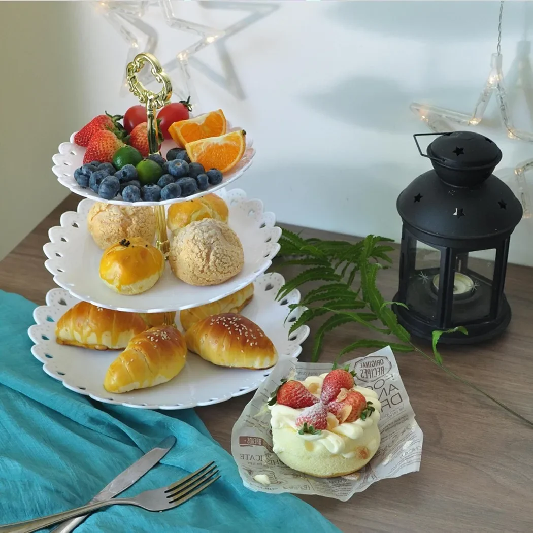 Description Picture 3 of item3 Layer Cake Stand Fruit Plate Tray Display Afternoon Tea Cupcake Holder Stackable Detachable Birthday Partys Dessert Shelf