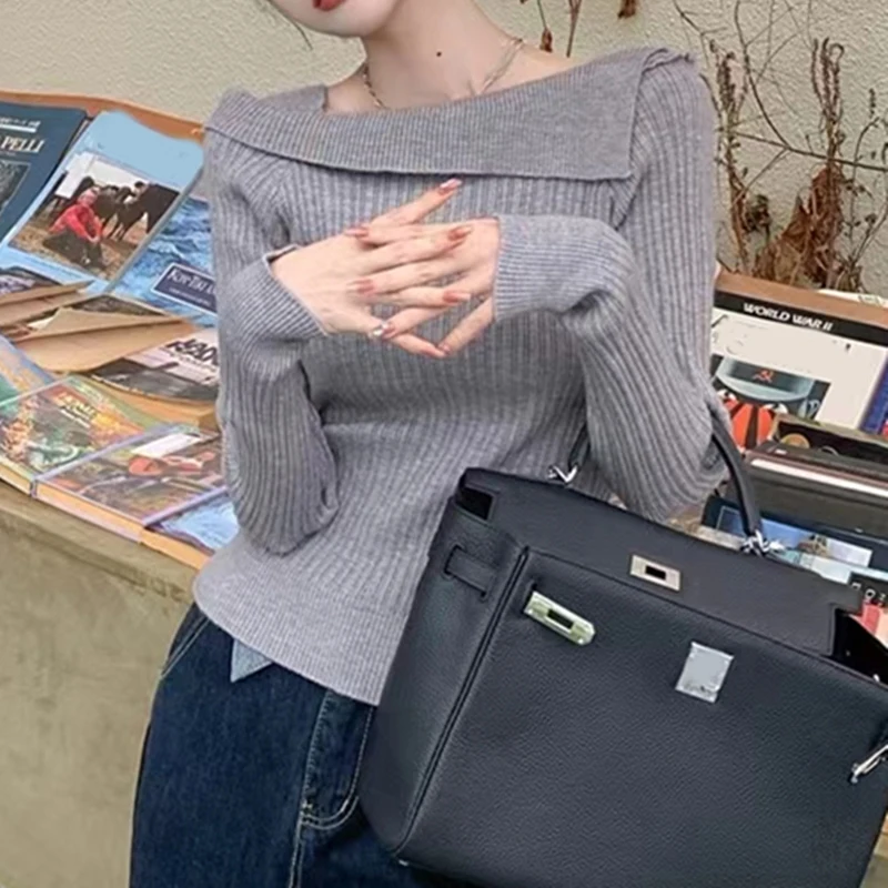 Women Elegant Knitted Pullover Sweater Long Sleeve Tops