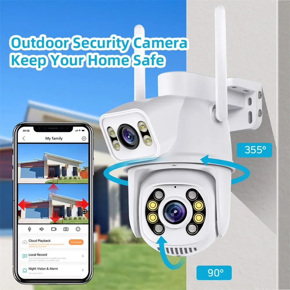 8MP 4K PTZ Wifi Surveillance Camera Dual Lens Dual Screen Ai Human Detect Auto Tracking Night Vision Outdoor ICSee