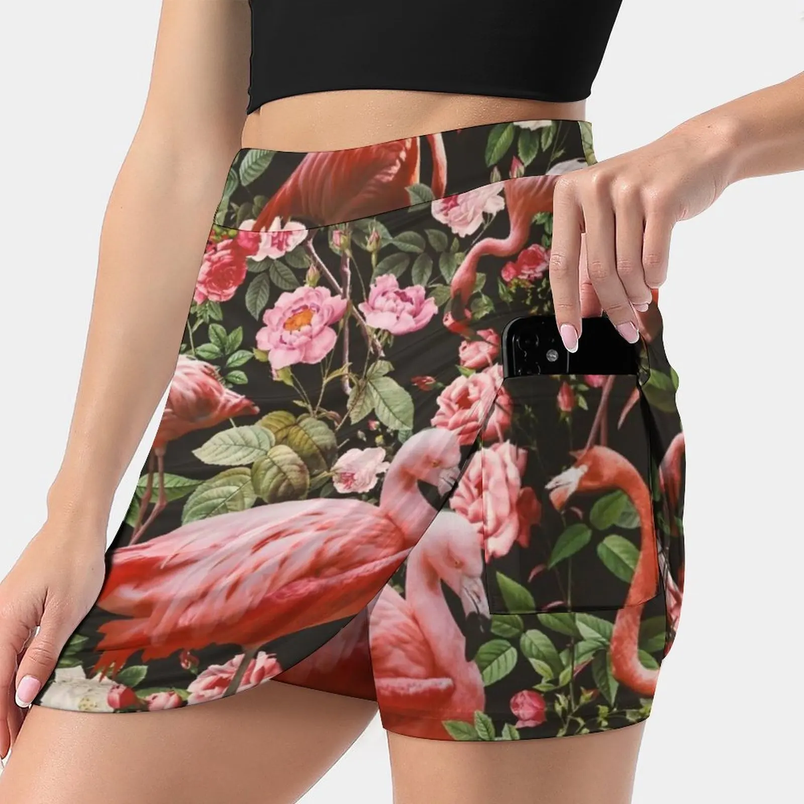 

Floral And Flamingo Pattern Women's skirt Aesthetic skirts New Fashion Short Skirts Floral Flowers Flamingo Flamingos Animals