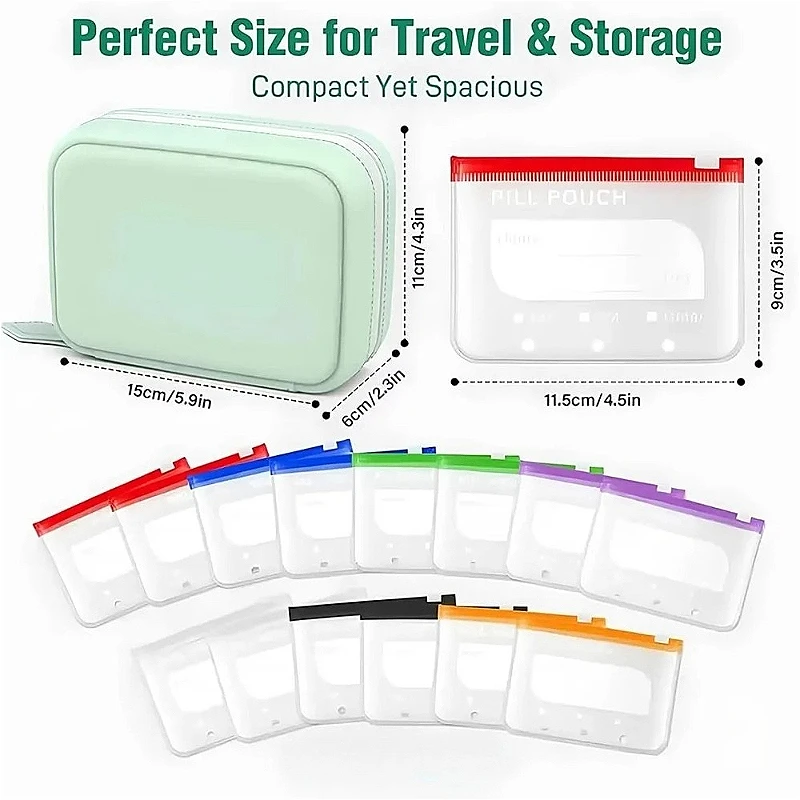 Color-Coded Waterproof Weekly Pill Organizer - Portable Medicine and Vitamin Storage Pouches Set