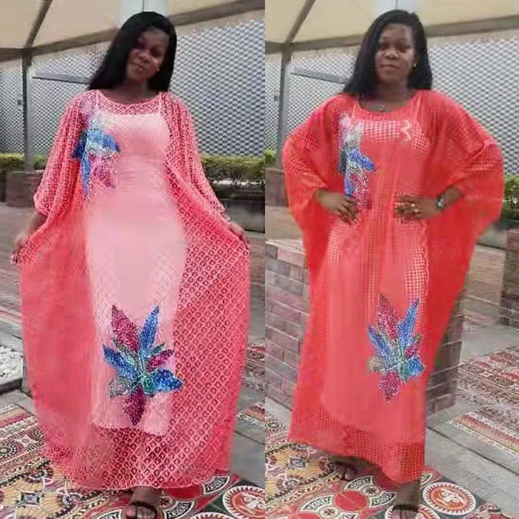 african suit New Classic Design African Women's Clothing Dashiki Costume Abaya Gauze Lace & Inside 2-Piece Loose Long Dress Lady african culture clothing