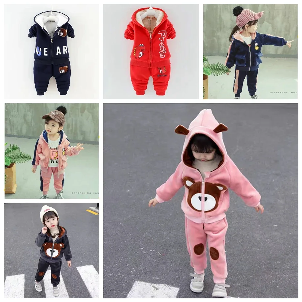 

Kids Winter Coat Set Baby Boys Girls Spring Autumn Clothes Set Children Sport Wear Track Suit Cartoon Sweatshirt Hoodies Outfits