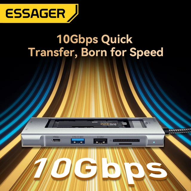 Essager 8-in-1 USB Hub With Disk Storage Function USB Type-c to HDMI-Compatible Laptop Dock Station For Macbook Pro Air M1 M2 4