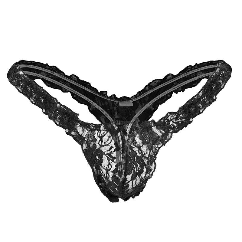Mens Lace G-string And Thong Sexy Underwear See Through Tanga Bikini String Transparent Male Underpants T-back Panties