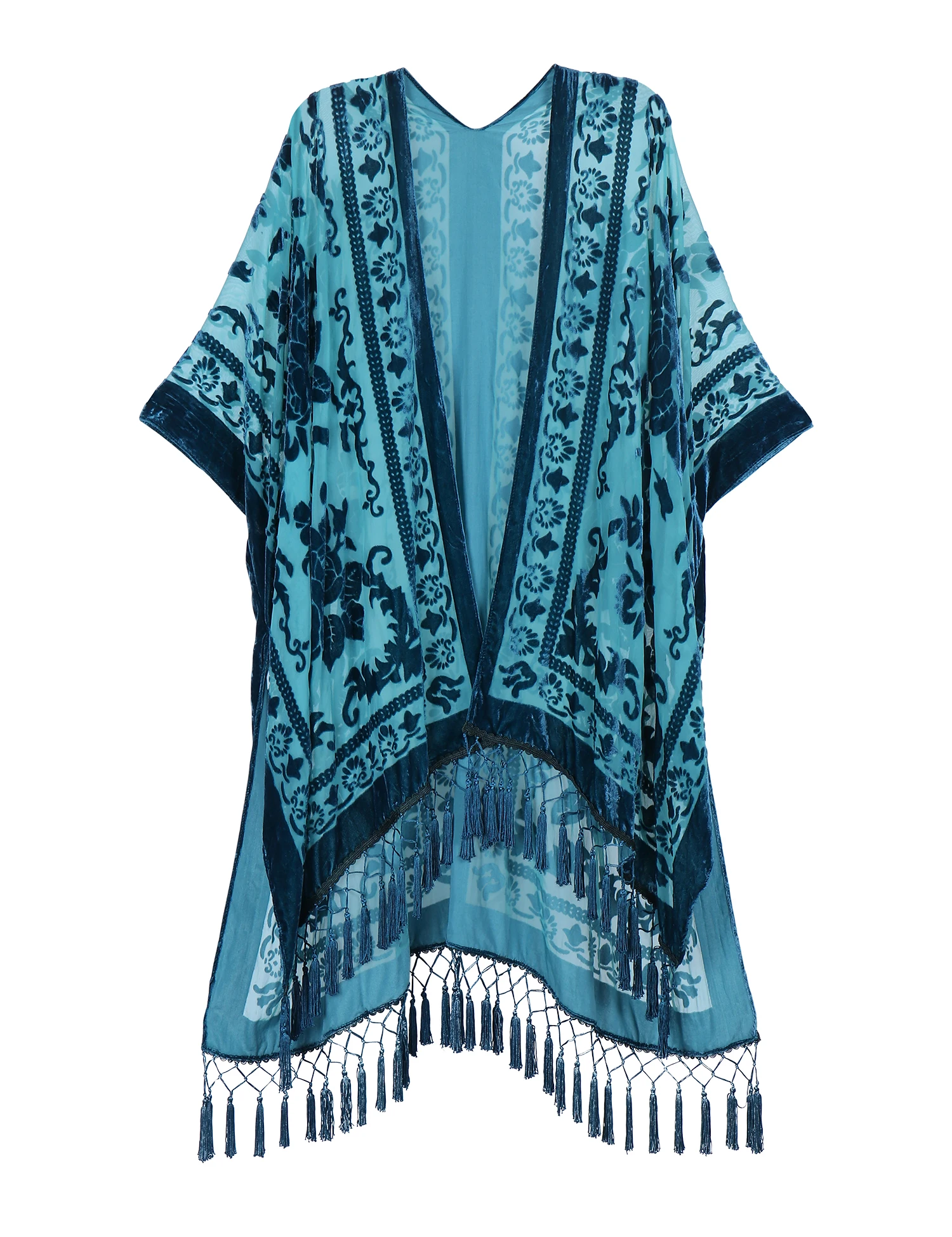 Bohemian Style Velvet Kimono Long Floral Cardigan