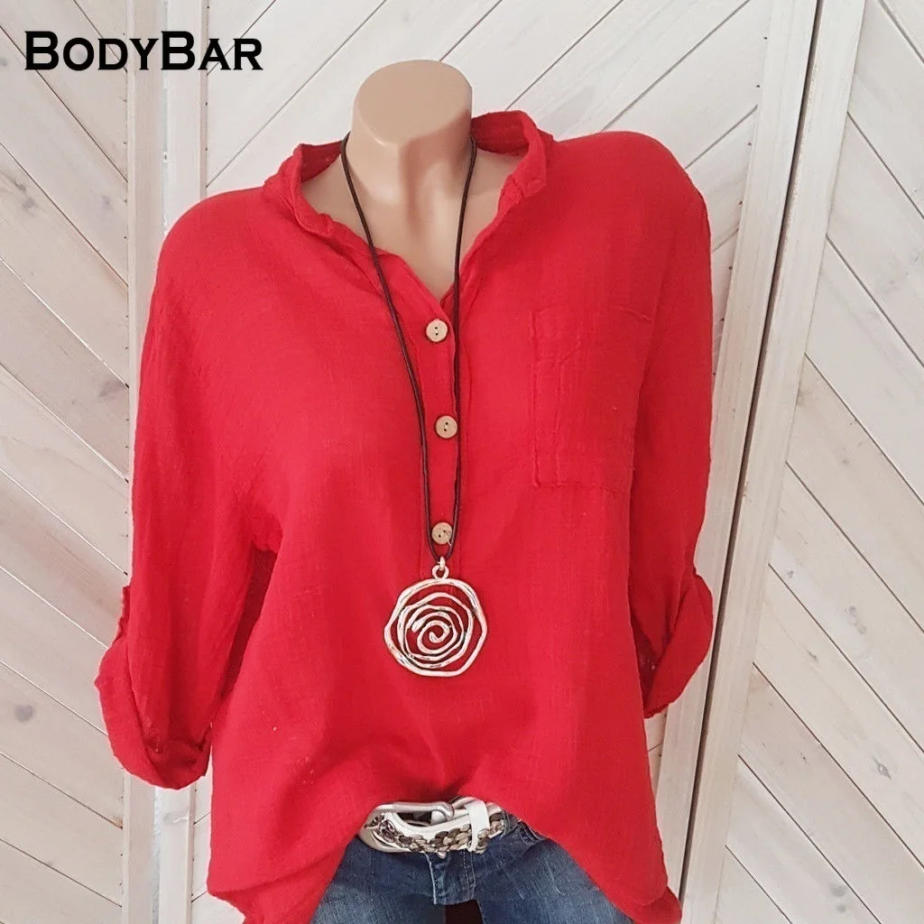 

2021 Ladies T-shirt Summer Half Sleeve Solid Color Button Top Casual Oversize Tops Cotton Linen Oversize T Shirt Office Clothes