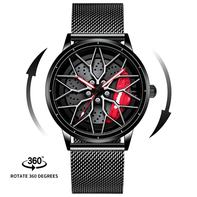 Fashion 3D Spinning Sport Rim Hub Wheel Watches Mens Sports Luxury Car Cool Wristwatch Quartz Watches for Men Relogio Masculino 