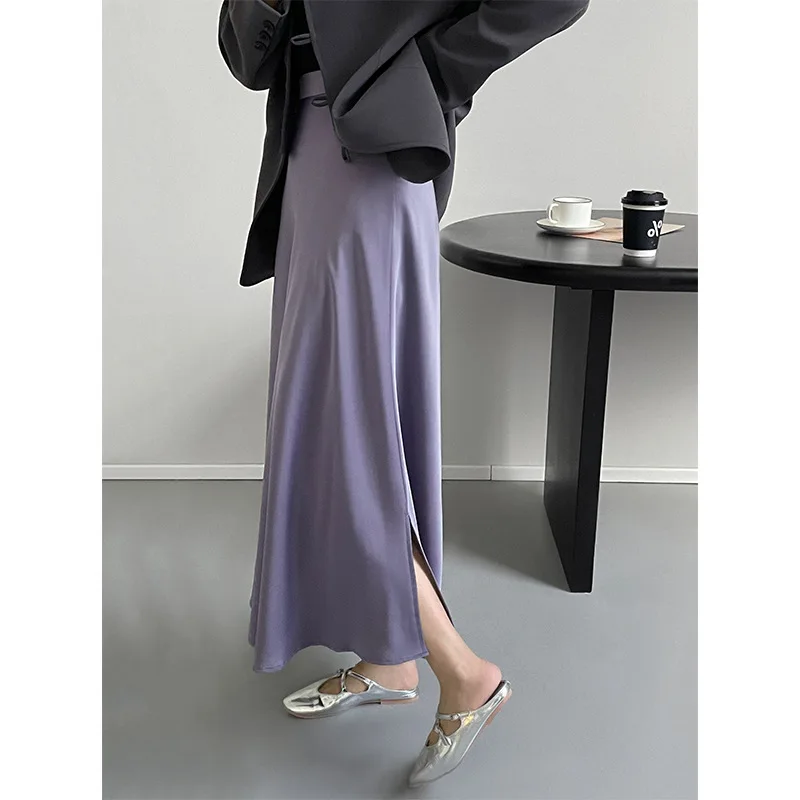 

Silky Smooth Drooping Acetic Acid Satin Maxi Skirt Women's High Waisted Slim A Line Skirt