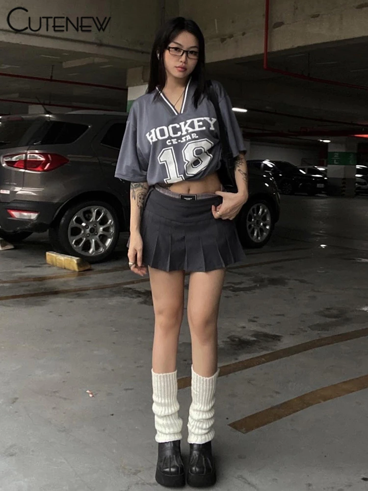 Camisetas básicas salvajes para mujer, camisetas casuales de verano, nuevas camisetas holgadas de manga corta con cuello en V, camisetas básicas estampadas para mujer, top deportivo urbano